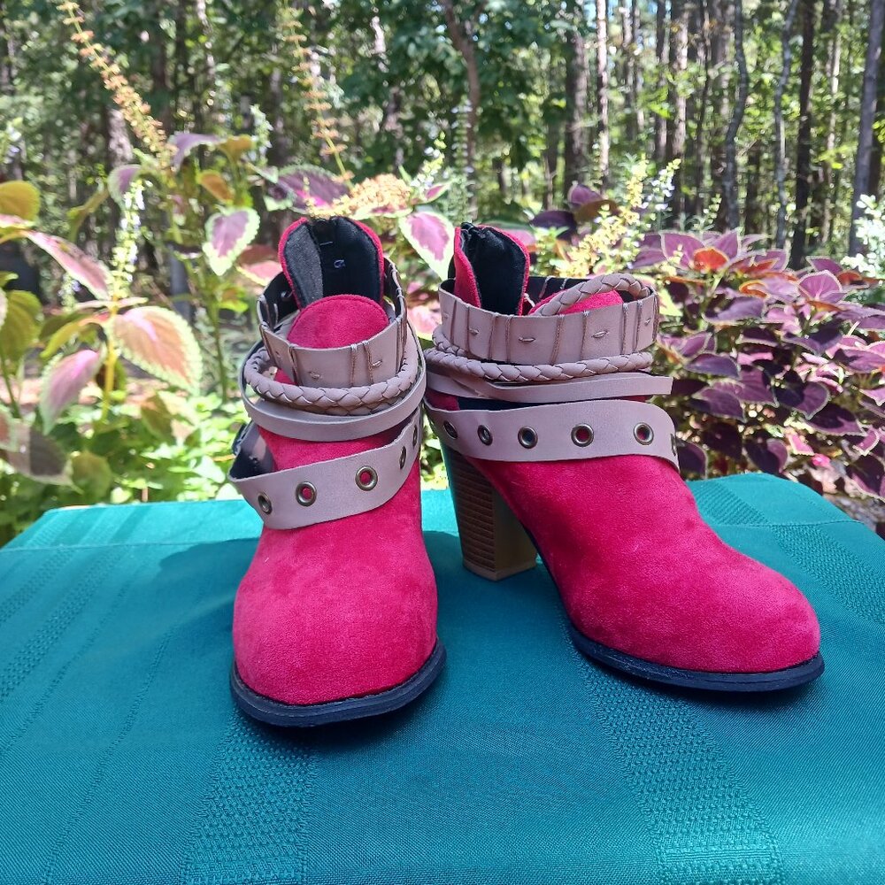 Red Suede Ankle Boots, Size 35/5